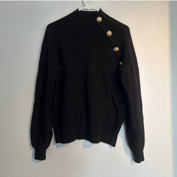 Line & Dot Stevie Sweater – Black with Gold Buttons, Women's Size Large - Picture 4 of 9
